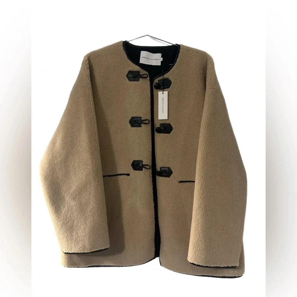 NWT Rebecca Minkoff Fuzzy Shearling Toggle Button Jacket Size XL.